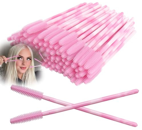 Upgrade Silicone Mascara Wands, Disposable Mascara Wand, Silicone Spoolies, Soft Lash Spoolies Brush for Eyelash Extensions, Lift and Brow Two-toned Pole(50Pcs)