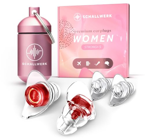 SCHALLWERK ® Women+ Bouchons d'oreilles de protection auditive – Amortissent le bruit et préservent la qualité sonore – Bouchons d'oreille de concert, protège-oreilles