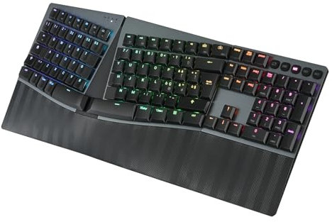 Perixx PERIBOARD-835BL – Tastiera Meccanica Ergonomica Wireless RGB, Switch Clicky Blu Profilo Basso, Multi-Dispositivo (Windows/Mac), Layout Italiano