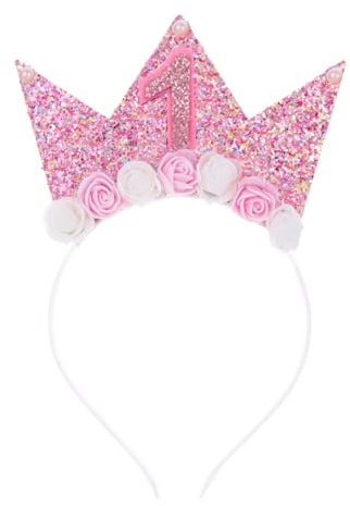 Geburtstagskrone Baby Regenbogen Geburtstag Party Prinzessin Krone Haarband Hut Baby Krone für Kinder Mädchen Partyhüte Deko Geburtstagshut Kindergeburtstag (Rosa 1 Jahr)