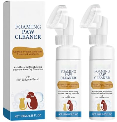 Pfotenreiniger Für Hunde, 200 Ml Trockenshampoo Hunde & Katzen, 100% Natürlicher Pfotenschaum Pfotenpflege Hund, Hundezubehör Hundepfotenbürste No Rinse Schäumendes Shampoo