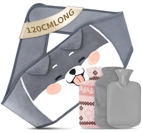 3 en 1 Bouillotte Ceinture, Bouillotte Regles Douloureuses, 1L Bouillotte avec Housse en Peluche et Ceinture, Pour soulager la douleur au cou, aux épaules, au dos, à la taille(Gris)
