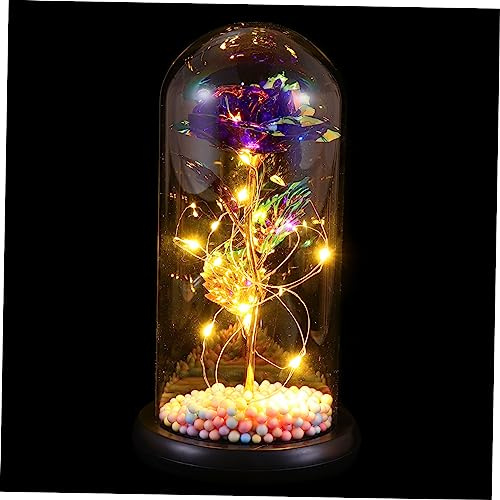 Yardenfun 1Pièce Bouquet de Roses Ambiance Nocturne sous Cloche Verre pour Saint Valentin Noël Décoration Chic