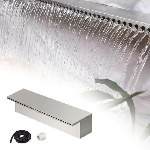 Oracra Pond Waterfall Stainless Steel Pond Waterfall Spillway, Swimming Pool Fountain Water Feature with Pvc Connector & Tube, Indoor/Outdoor Water Flow Waterfalls Kit(14in(36cm))