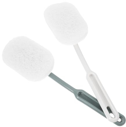 EPIGEIST 2 Piezas Cepillo de Limpieza con Mango y Cabezales Intercambiables para Baño y Suelo Colgante Resistente y Práctico Incluye Estropajo Color Gris y Blanco