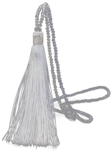 GreatRise Böhmen Halskette mit Quaste Boho Stil Lange Kette Damen Perlenkette mit Anhänger Künstlich Kristall Perle Halsschmuck Modeschmuck für Frauen Pullover Kostüm Zubehör Weiß