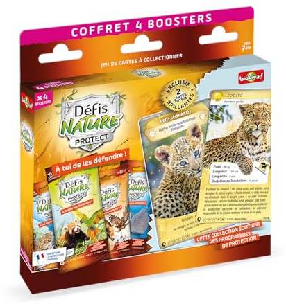 Bioviva - Défis Nature Protect - 4 Boosters de 10 Cartes - Léopard | Jeux de Cartes Enfant - Cartes à Jouer et à Collectionner - Dès 7 ans - Fabriqué en France