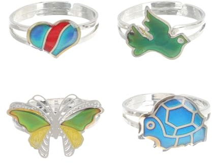 Baluue Thermochromer Öffnungsring 4 Stück aus Kupfer und Eisen | Cartoon Fingerring mit Farbumschlag, Kreative Tiermotive, für Jungen und Mädchen Zufällige Farbe