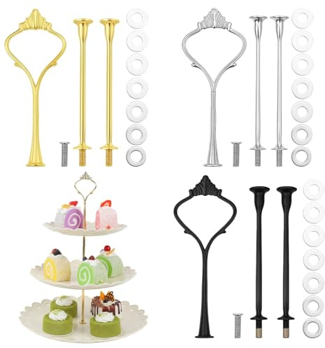 BbiuRer 3 Stück Etageren Stangen Set, 3-lagige Tortenständer, Gold Silber und Schwarz, Ideal für Hochzeiten Geburtstage Dessertpräsentation, Cupcakes Obst Süßigkeiten