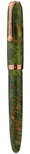 HONG DIAN A10 Stabilized Wood Fountain Pen, Fine Nib Chinese Knot Carving Handcraft Pen with Magnetic Cap and Metal Box Set (Grass Green)