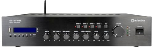 Adastra | RM-Series 100V Mixer-Amplifier 120W with WiFi & Bluetooth | 5-Channel Rack Mountable Audio System for Commercial Sound, Streaming & Multi-Zone Control