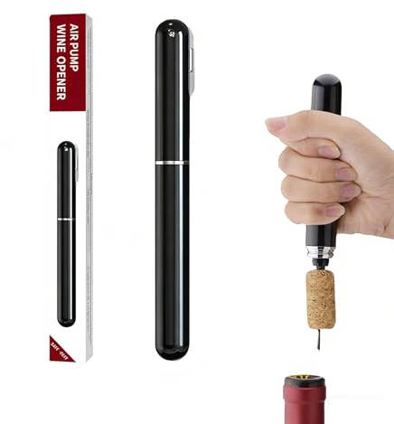 Cavatappi apribottiglie per vino, a pressione d'aria, portatile, senza sforzo, design portatile e rimovibile per casa, viaggi, bar (nero)