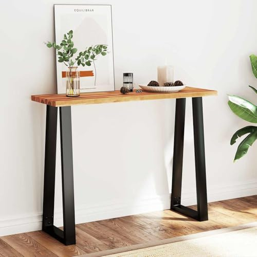 sephironlbb Console Table Tree Edge 110 x 35 x 80 cm Solid Acacia Wood, Narrow Side Table for Hallway and Living Room, Robust Steel U-Frame, Natural Wood Grain