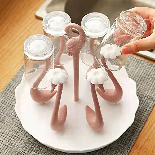 RASTKY Portavasos Giratorio de Cisne, Escurridor de Vasos de Plástico Elegante para Encimera de Cocina Casera (Rosa 6 cabezas)