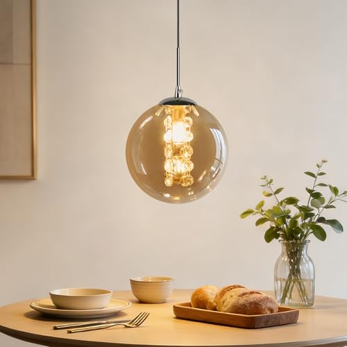 CBJKTX Suspension en verre Lampe suspendue moderne - 1 flamme Ambre Lampe de table 120 cm Réglable en hauteur G9 Lampe de chevet pour table à manger Chambre à coucher Salle à manger Bar