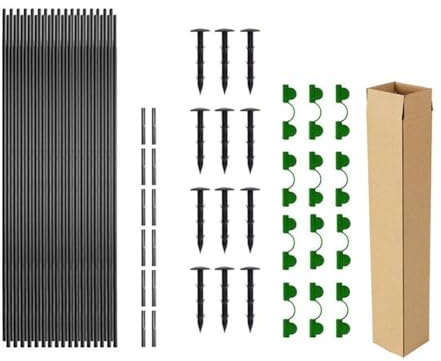 Kit de aros de jardín con varillas de fibra de vidrio y revestimiento de plástico antioxidante, protección de plantas ajustable para camas elevadas y túneles, color negro