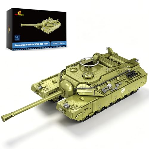 JMBricklayer Militär Panzer Bausatz, T28 Schwerer Panzer Modell Spielzeug für Erwachsene, Ausstellungsmodell WW2 Klemmbausteine Tank Fahrzeug, Geschenk für Männer und Jugendliche ab 14 Jahren
