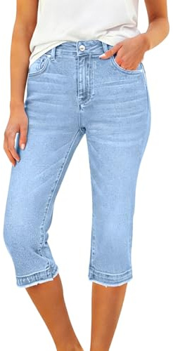 Generisch Pantalones vaqueros capri elásticos de corte estrecho hasta el tobillo, informales, cómodos, para mujer, ideales para el día a día en primavera