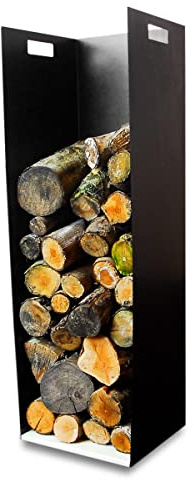 Volcann Modern 102cm Tall Steel Firewood Log Holder - Fireplace Wood Store, Metal Basket with Handheld, Storage for Indoor Woodstove, Fireside Accessories (Ivory White)