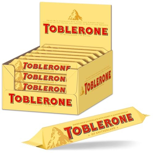 Toblerone Milchschokolade, Mit Honig- & Mandelnougat, 35 g (24er-Pack) | Feine Schweizer Milchschokolade mit Honig & Mandel-Nougat, luxuriöse Leckerei zum Teilen oder Verschenken