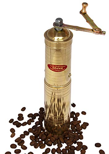 Sozen 9 Handmade Manual Brass Coffee Mill, Portable Stainless Steel Conical Burr Mill, Turkish Coffee Grinder