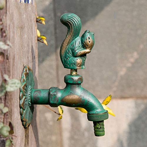 FZHLR Mop Pool-Hahn Im Freien Kunst Antiker Garten-Hahn-Land-Tierform Waschmaschine Kaltwasserhahn Der Wand Befestigten, Grün