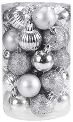 Supvox 34 stücke weihnachtskugel ornamente bruchsicher weihnachtsschmuck weihnachtsbaumkugeln für urlaub party decor 4 cm (silber)