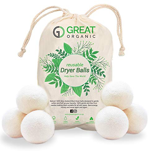 6 XL Organic Tumble Dryer Balls - 100% New Zealand Wool (A+++ Energy Rating), Time and the Environment. Nature’s Fabric Softener. Handmade, naturally softens and fluffs your clothes