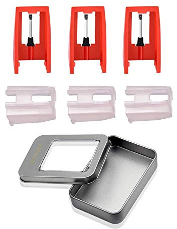 Mudimu Stylus for Record Player Including 3pcs Universal Turntable Replacement Stylus Needles With 1pcs Tin Box for Turntable Record Player Lp Phonograph