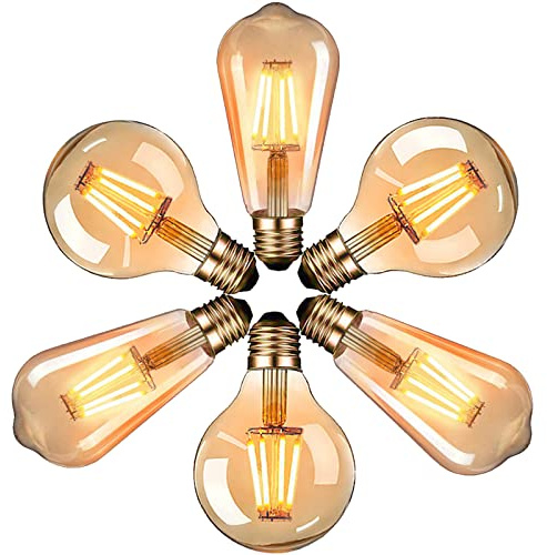 massway Edison Vintage LED Glühbirne, E27 4W G80&ST64 Warmweiß Filament Glühlampe Amber Glas Energiesparend Glühbirne Retro Industriedesign Stil Dekorative im Haus Café Bar usw- 6 Stück