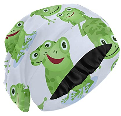 PUXUQU Schlafhaube Mütze Süß Grün Frösche Bonnet Schlafmütze Nachtmütze Kopfhaube Nacht Kopfbedeckung Schlafen Haar Schlaf Hut Haarausfall Kappe für Damen Mädchen Frauen