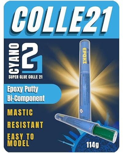 MASILLA EPOXI Colle21, epoxi bicomponente 114 g. pegamento 21: resina epoxi universal. Para reconstruir, carnicero, pegar todas las superficies