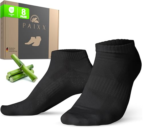 PAIXX Premium Bambus Sneaker Socken 8er Pack, 43-46 & 39-42, Herren & Damen - Atmungsaktive, Antibakterielle Knöchelsocken gegen Schweißfüße - Fusselfreie Anti Geruch Bambussocken