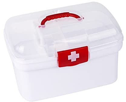 Surakey Medizinbox Plastik Erste Hilfe Box, Hausapotheke Box,Aufbewahrungskasten Medizin Box, 2 Ebene Medizinkoffer Erste Hilfe Koffer Multifunktions Aufbewahrungsbox mit Tragegriff