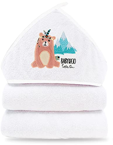 Kapuzenhandtuch Baby 80x80cm - Baby Badetuch aus 100% flauschigem Frottee – Babyhandtuch mit Kapuze und süßem Tiermotiv.