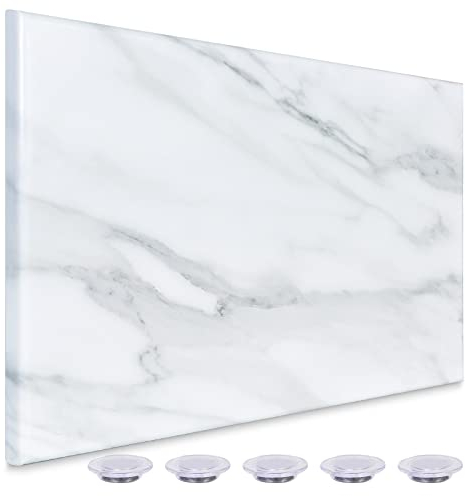 Okydoky Tableau magnétique effaçable à sec avec motif imprimé marbre blanc, 30 x 40 cm, tableau blanc décoratif pour mur avec motif, tableau blanc effaçable à sec sans cadre pour mur, aimants inclus