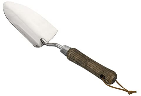 PATIKIL Macetas Paleta, Pequeña Pala Jardín Herramienta Inoxidable Acero Jardín Mano Pala con Madera Mango para Plantar Excavar, Plateado Tono Amarillo