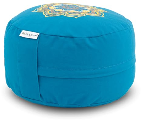 Yoga Laden Meditationskissen Yogakissen Mandala 15cm – Yoga Kissen Bodenkissen Bestickt & waschbar – Yoga Sitzkissen mit Bio Buchweizenschalen Füllung