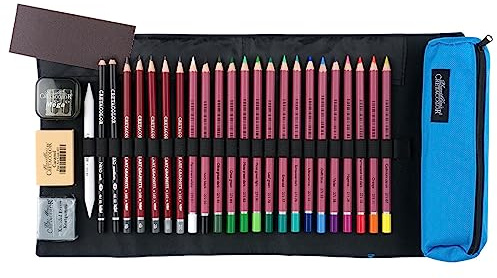 Cretacolor Künstler-Set Frühlingsedition | inkl. blauem Rolletui | limiterte Auflage | 29-Teile, Mittel, Blau