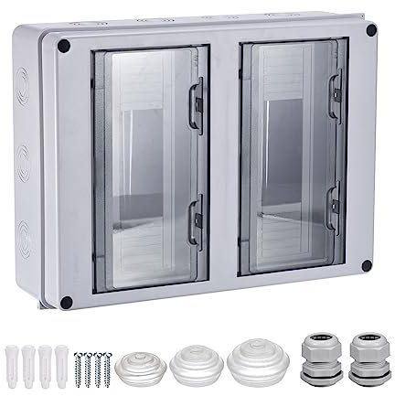 sourcing map Circuit Breaker Box 24 Way IP65 Waterproof Distribution Protection Box for Indoor Wall Circuit Breaker with Waterproof Connectors