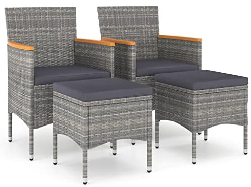 vidaXL Gartenstuhl Hocker Set 4-TLG. Sitzhocker Fußhocker Gartenhocker Gartensessel Essstuhl Stuhl Sessel Gartenmöbel Poly Rattan Grau