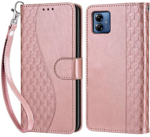 KENHONER Funda para Motorola Moto G14, Oro Rosa | Cuero PU, Cierre Magnético, Antichoque, Flip Cuero, Ranura, Tarjeta Plegable Billetera