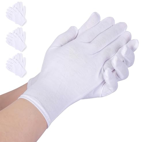 AovYoo 3 Paar Baumwollhandschuhe Weiße Feuchtigkeitsspendende Handschuhe, Dünne Neurodermitis Arbeitshandschuhe, Elastische Stoffhandschuhe für Trockene Hände