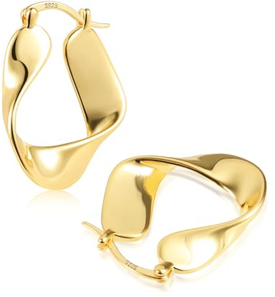 ALEXCRAFT 14K Vergoldete Ohrringe Oval Twisted Runden Chunky Breit Creolen | Silber 925 Ohrringe Oval Verdreht Runden Chunky Dick Leicht Groß Breit Klobig Creolen Kleine Huggie Oval Creolen Damen Frauen