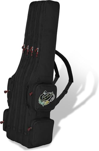 normani Rutentasche Angelrutentasche Rutenfutteral Aufbewahrungstasche 125 cm / 150 cm / 160 cm / 170 cm / 190 cm - Wasserabweisende Angeltasche Angelrucksack Schwarz 4 Innenfächer 125 cm