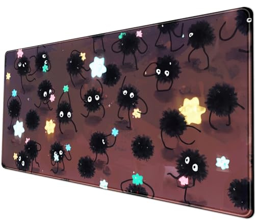 Desk Pad Anime Black Pom Poms Gaming Mouse Pad Large Star Designs Desk Office Decor Exclusive Beautiful Girls Mouse Pad for Women Desktop with Stitched Edges Non-Slip Computer Mat 31.5x11.8In