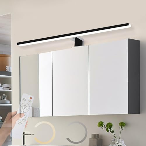 TZSMUM LED Wandbeleuchtung mit Fernbedienung Dimmbar Wandlampe 60 CM Spiegelleuchte 2700K-6500K Wandleuchten Badleuchte Schwarz Schminklicht 18W Modern Keller Küche Badschrank (Schwarz,60cm)