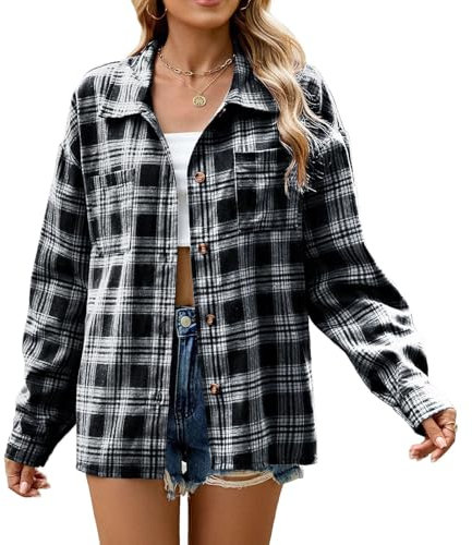YNIQUE Chemise à Carreaux pour Femme à Boutonnage Manches Longues et Col en V Décontractée Blouse Classique Chic Élégant Chemises