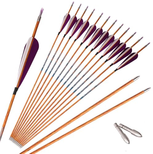 PHILOCS 12Stück Violett Weiß Feder Jagdpfeile Spine 500 600 700 800 900 1000 Holzähnlich Carbon Schaft Pfeil ID 4,2 mm für Jagd Praxis Bogenschießen