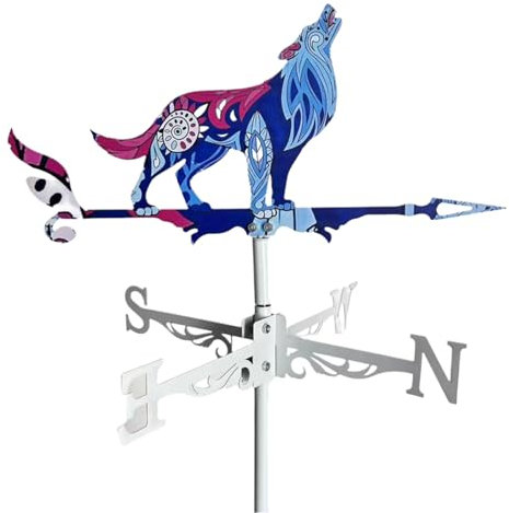 Rrlihjgu Veleta,Indicador De Dirección del Viento Exterior con Diseño De Lobo Y Gallo - Veleta Decorativa de Animales Rústica para Jardines Cobertizos Patios y Techos de Granjas